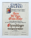 Ehrenurkunde von Hand geschrieben für Ernennung zu Ehrenbürger/In. Grösse: 30 x 40 cm