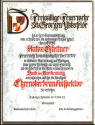 Ehrenurkunde, handgeschrieben mit 2 Wappen oder Logo im Initial.