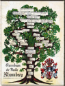 Stammbaum auf echt Pergament mit Wappen.