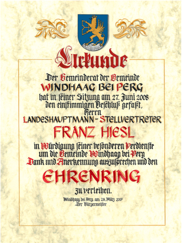 Ehrenringurkunde