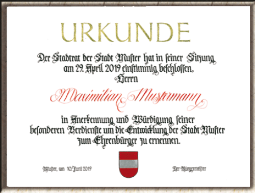 Ehrenbürerurkunde QuerEhrenbürgerurkunde Querformaformat