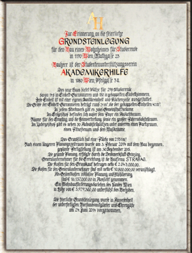 Grundsteinlegungsurkunde handgefertigt.