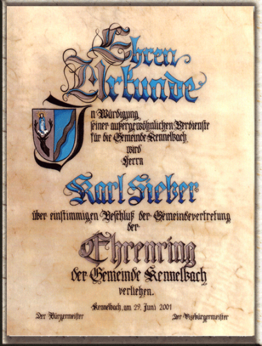 echt Pergamenturkunde von Hand geschrieben für Ehrenringträger, usw.