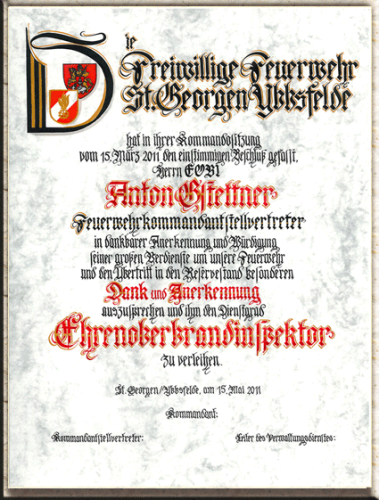 Urkunde für individuelle Ehrungen und Ernennungen