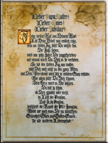 Gedicht auf echtem Kalbspergament.