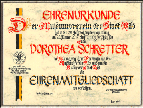 Ehrenurkunde im Querformat für Ehrungen aller Art.