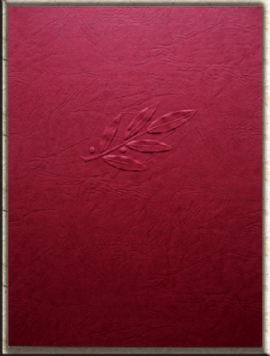 Urkundenmappe Rot mit geprägtem Lorbeerblatt,  in ledergenarbtem Karton für A4 Urkunden.