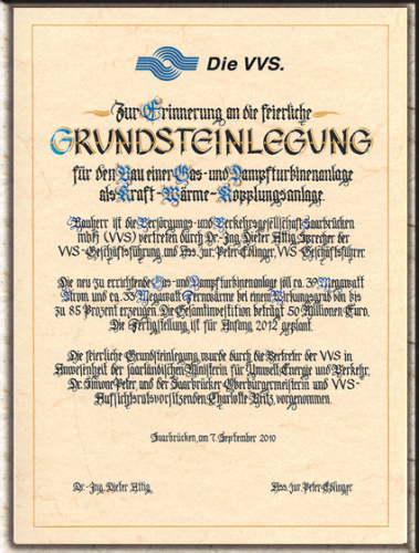 Grundsteinlegungsurkunde handgefertigt.